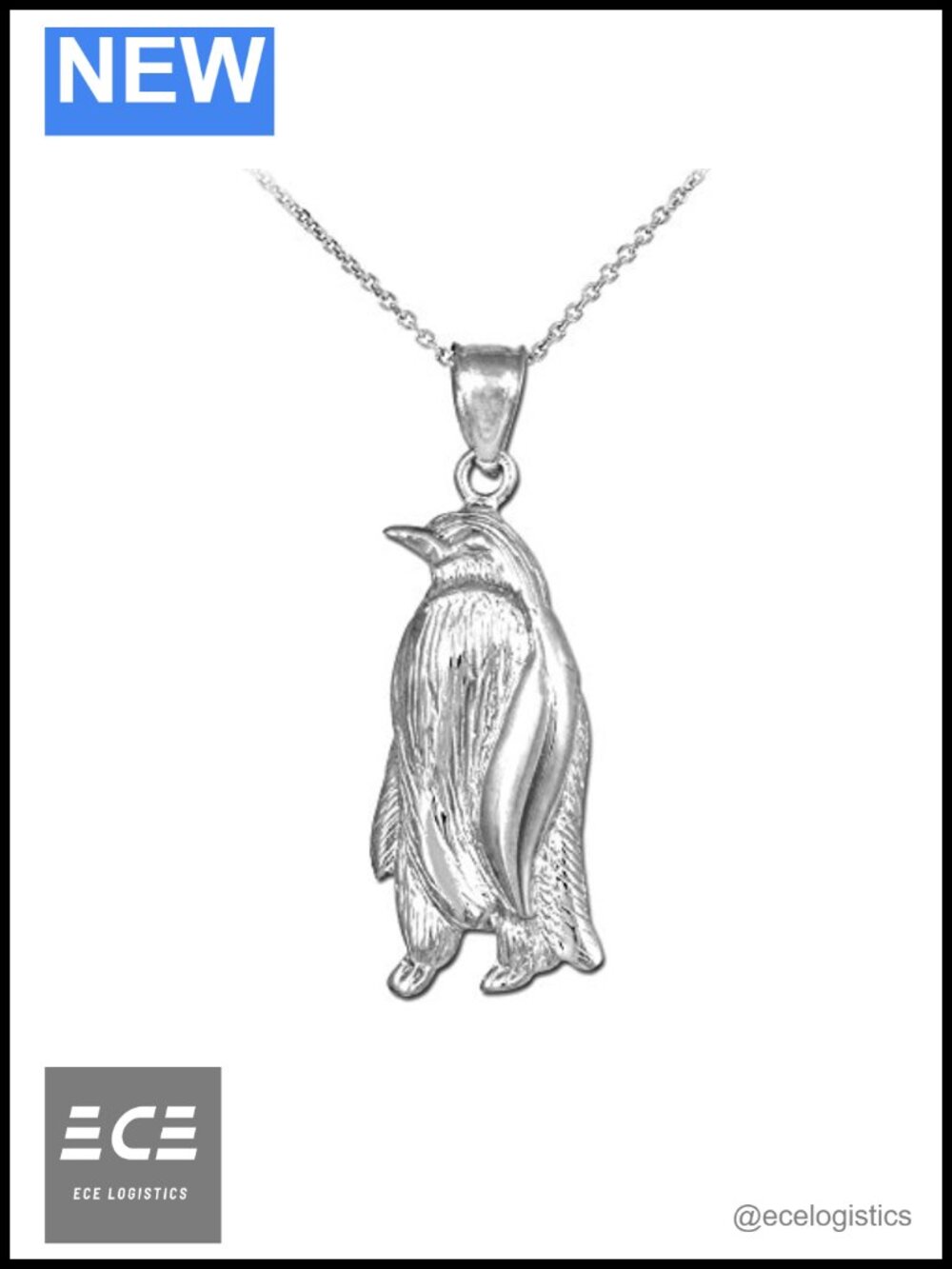 925 Sterling Silver Emperor Penguin Pendant Necklace 18"
